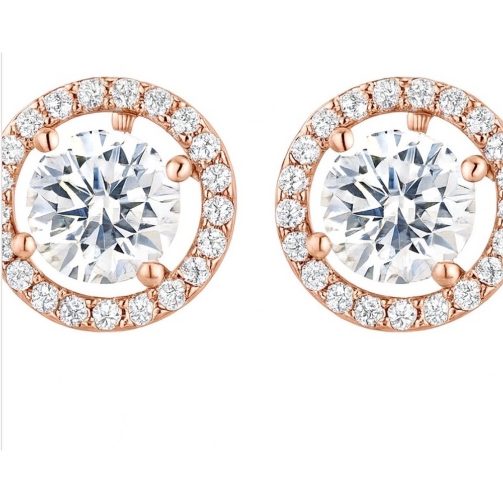 Halo Stud Earrings Women OS Rose Gold Good Floating CZ Pave Round
